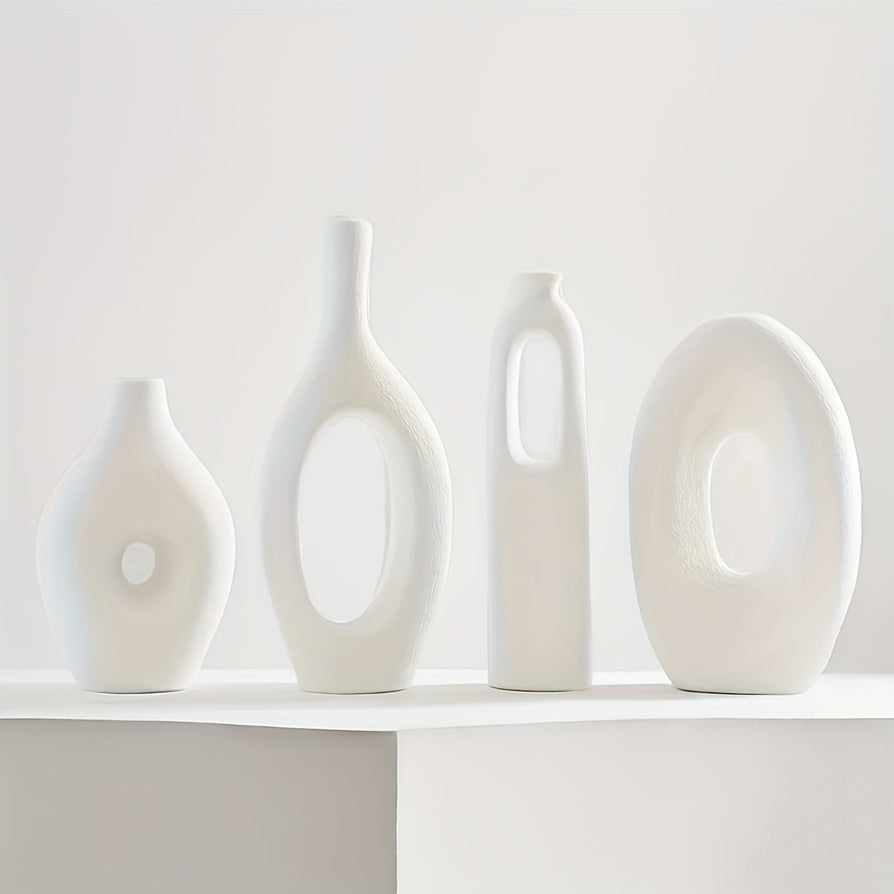 4pcs Boho Style White Ceramic Vase Set
