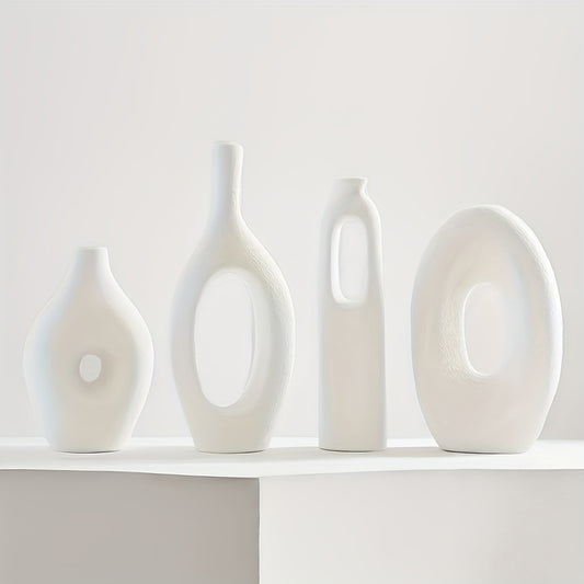 4pcs Boho Style White Ceramic Vase Set