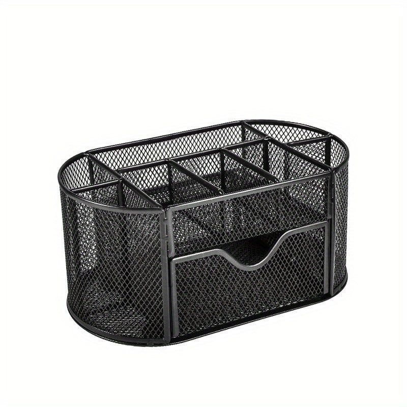 Multi-Functional Mesh Desk Organizer With Drawer - Office Pen And Pencil Holder