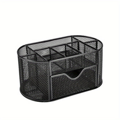 Multi-Functional Mesh Desk Organizer With Drawer - Office Pen And Pencil Holder