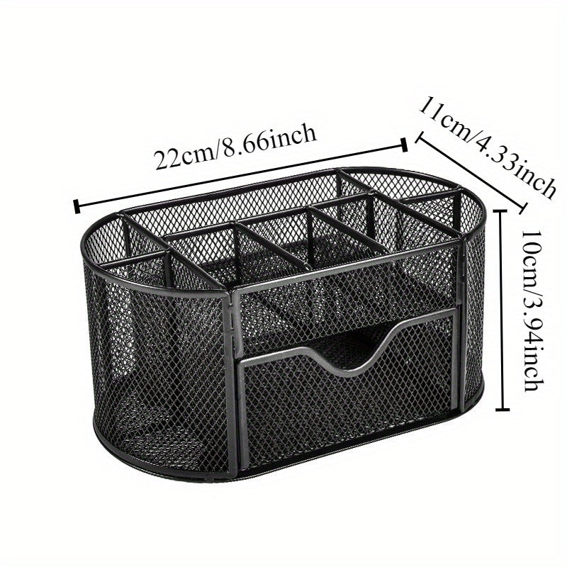 Multi-Functional Mesh Desk Organizer With Drawer - Office Pen And Pencil Holder