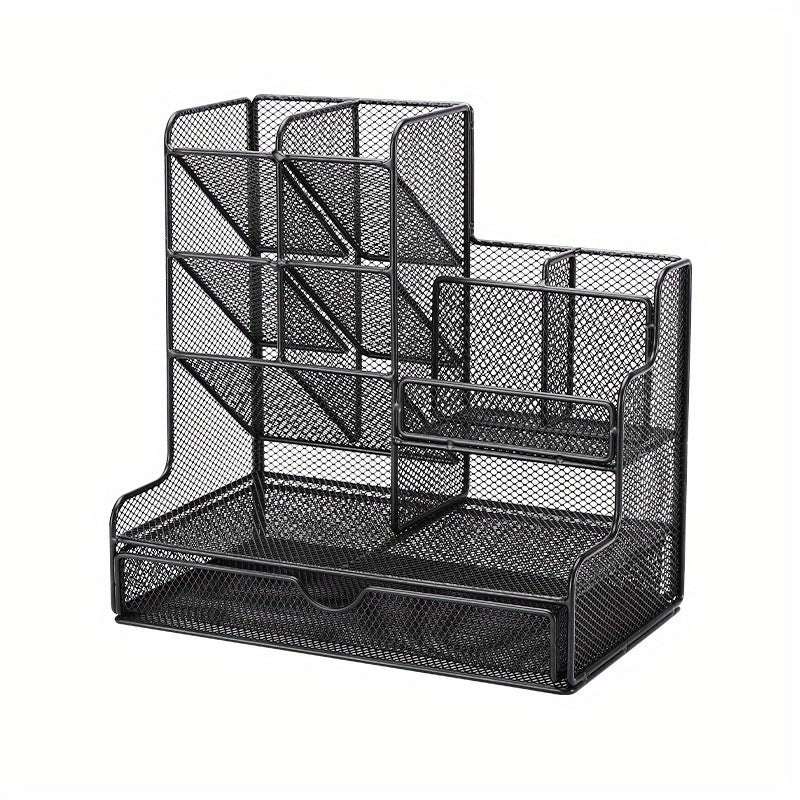 Multi-Functional Mesh Desk Organizer With Drawer - Office Pen And Pencil Holder