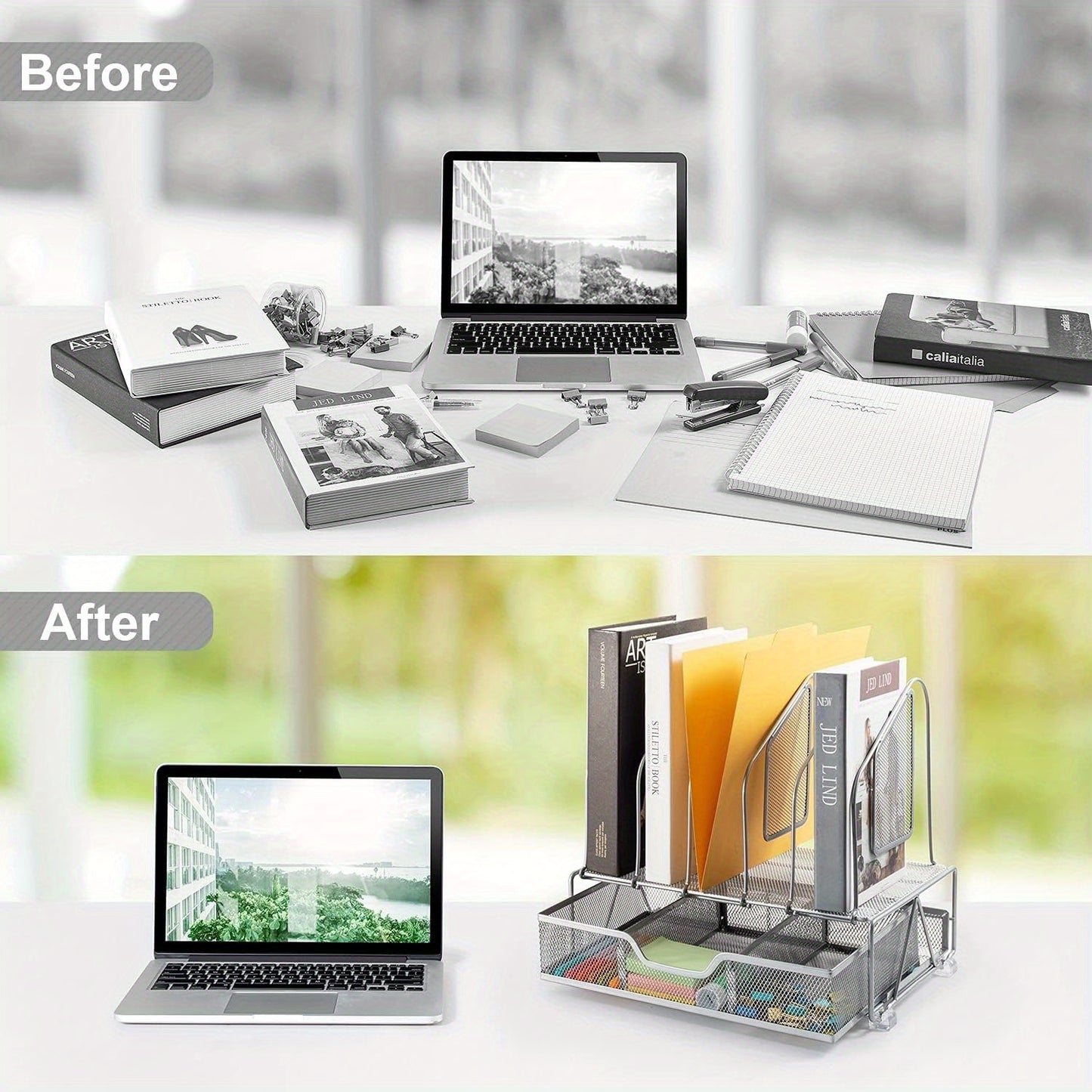 Enhanced Mesh Metal Desk Organizer With Drawer, Versatile File Organizer.