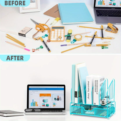 Enhanced Mesh Metal Desk Organizer With Drawer, Versatile File Organizer.