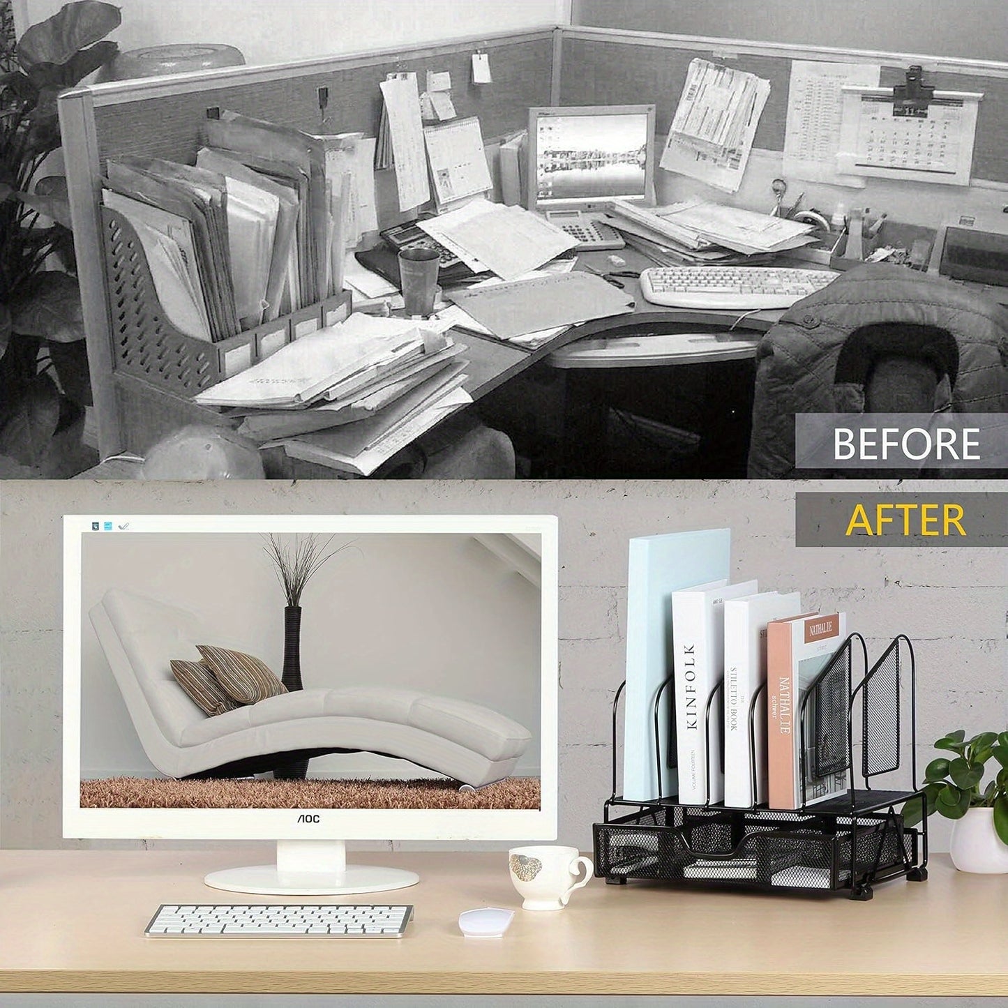 Enhanced Mesh Metal Desk Organizer With Drawer, Versatile File Organizer.