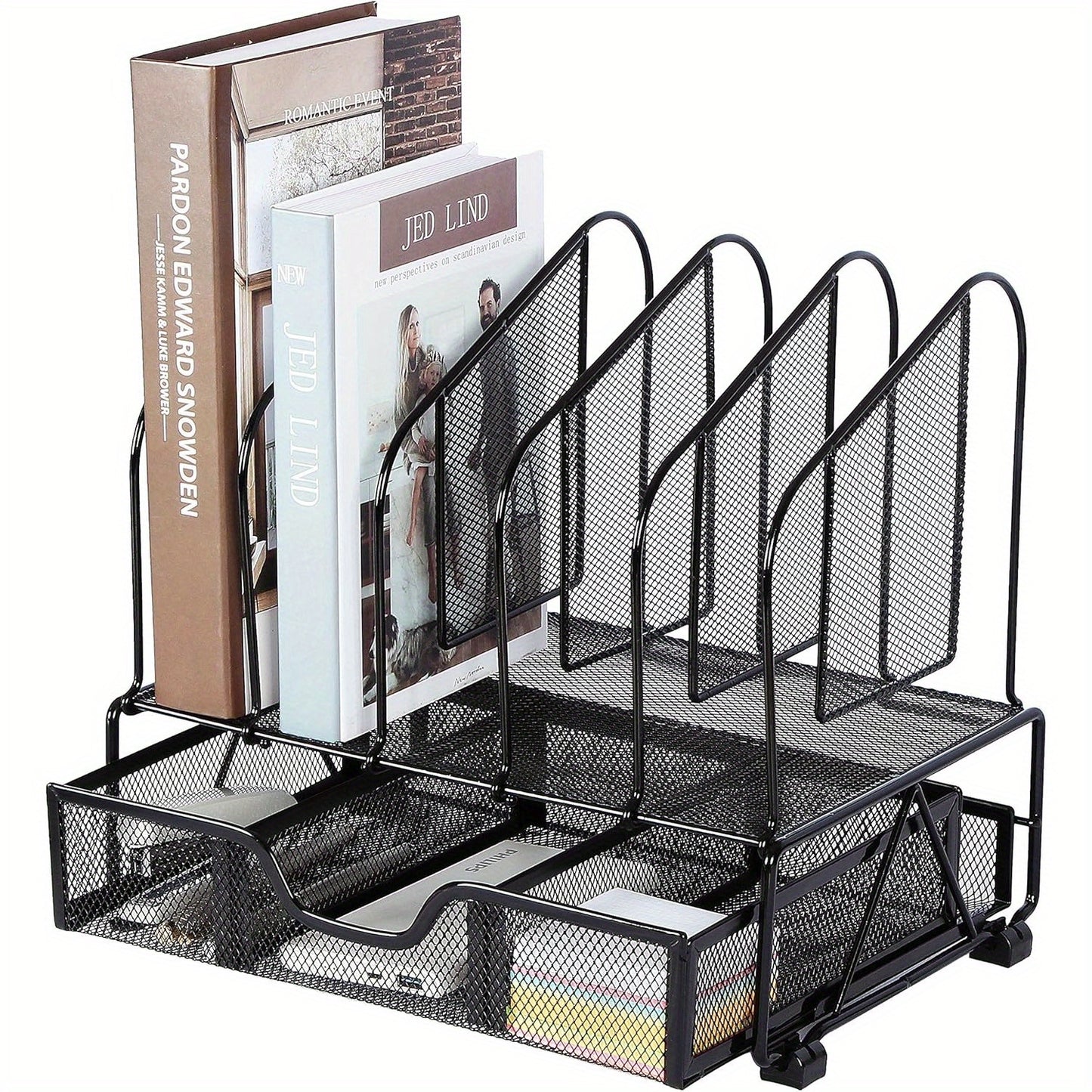 Enhanced Mesh Metal Desk Organizer With Drawer, Versatile File Organizer.