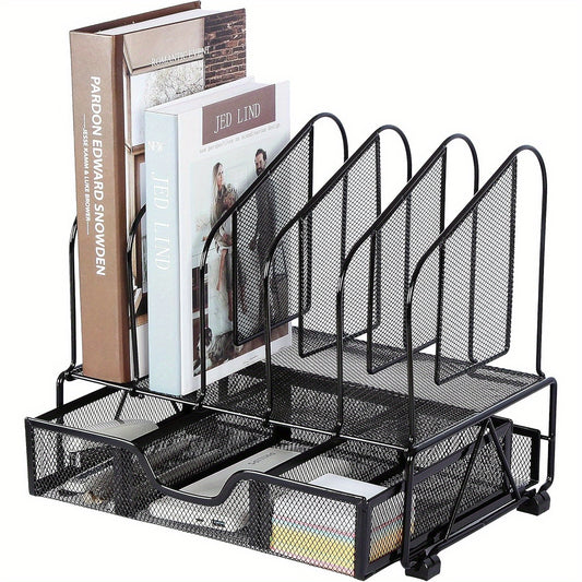 Enhanced Mesh Metal Desk Organizer With Drawer, Versatile File Organizer.