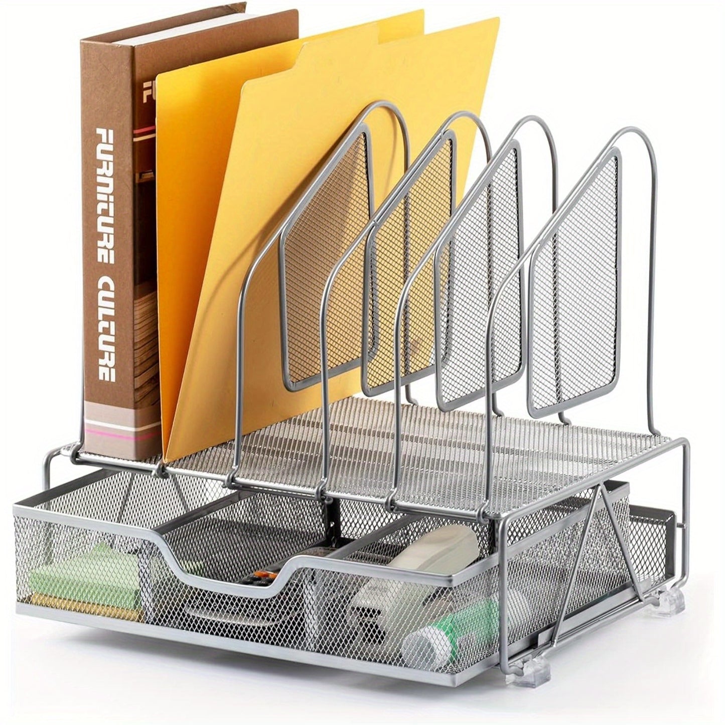 Enhanced Mesh Metal Desk Organizer With Drawer, Versatile File Organizer.
