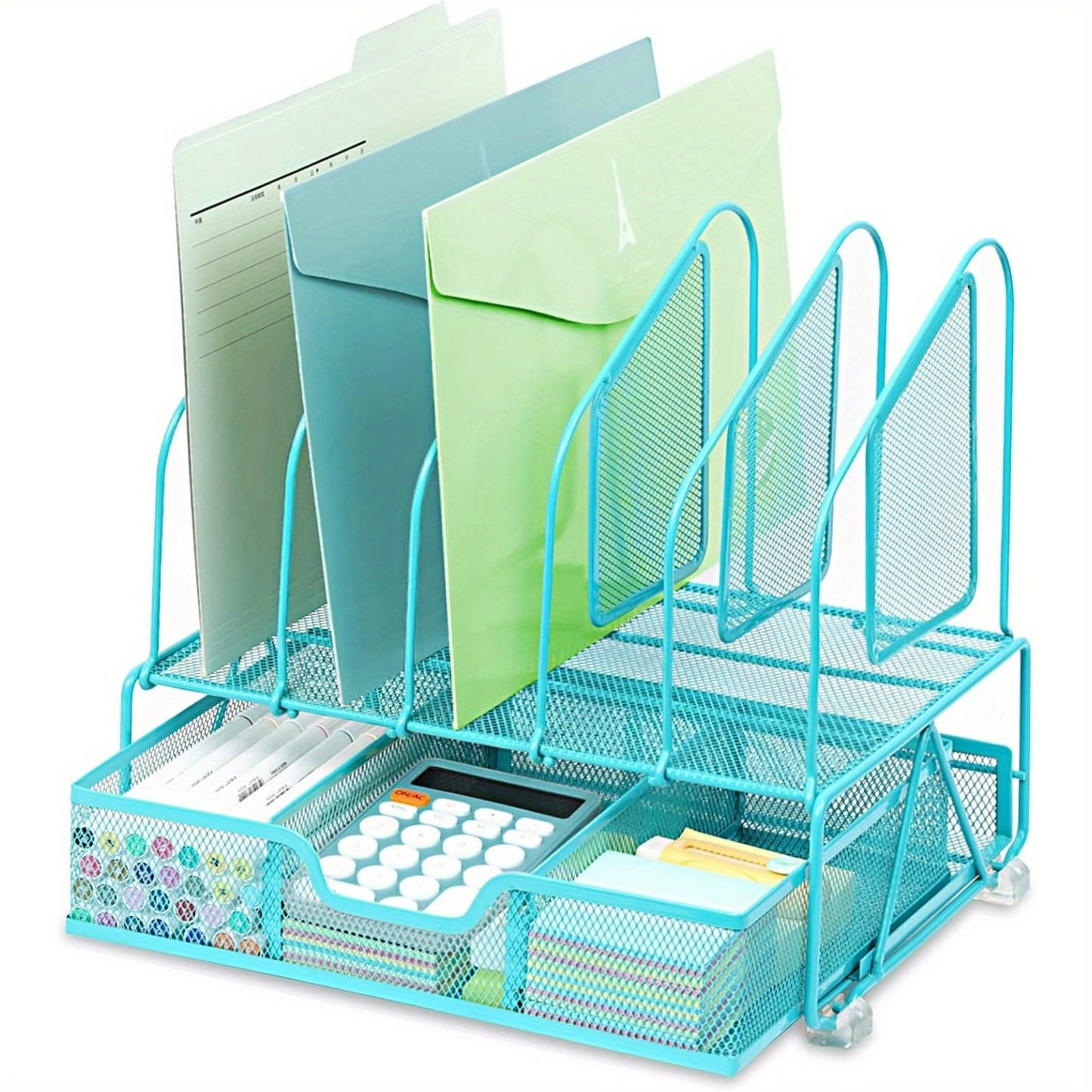 Enhanced Mesh Metal Desk Organizer With Drawer, Versatile File Organizer.