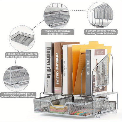 Enhanced Mesh Metal Desk Organizer With Drawer, Versatile File Organizer.
