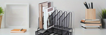 Enhanced Mesh Metal Desk Organizer With Drawer, Versatile File Organizer.