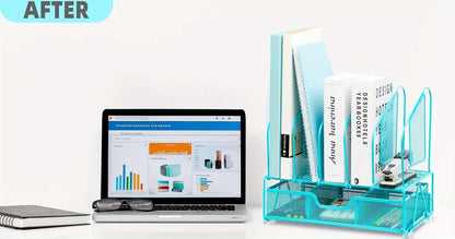 Enhanced Mesh Metal Desk Organizer With Drawer, Versatile File Organizer.