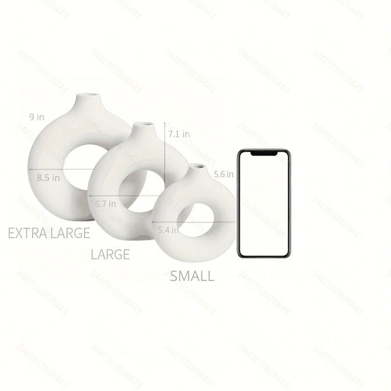 Contemporary Ceramic Vase, Round Circle Design, Creative Ceramic Craft, Living Room Decor