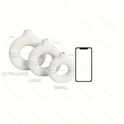 Contemporary Ceramic Vase, Round Circle Design, Creative Ceramic Craft, Living Room Decor