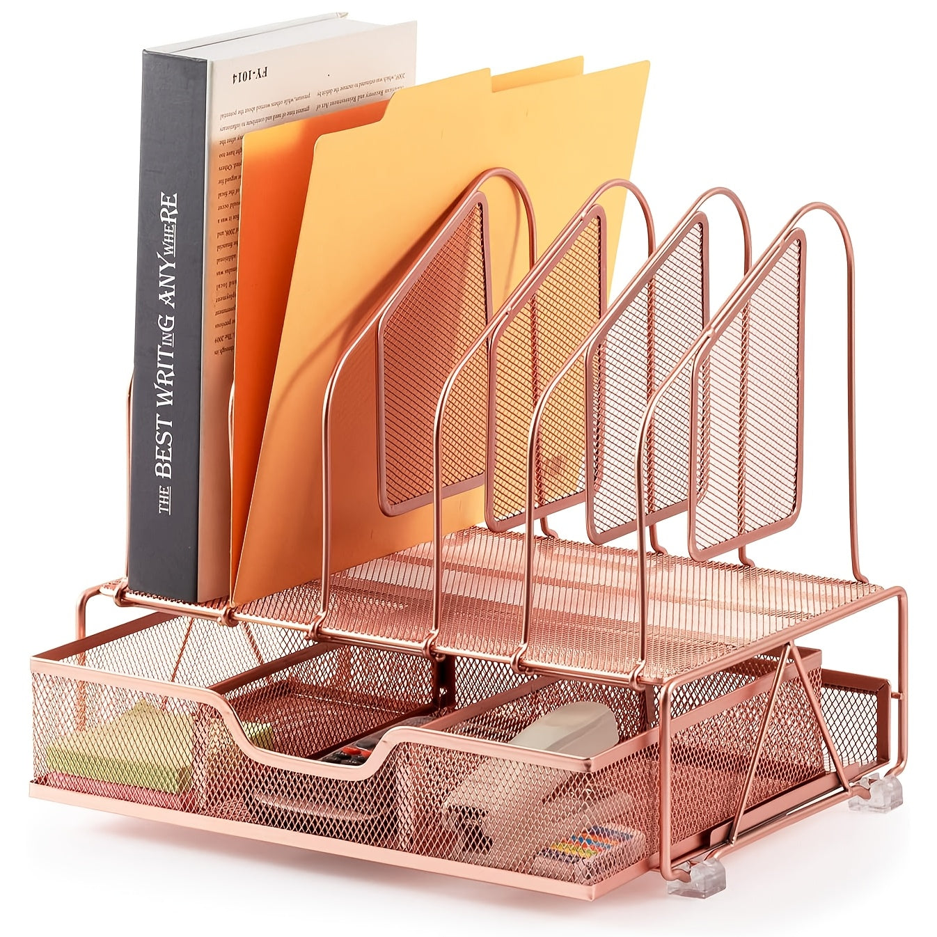 Enhanced Mesh Metal Desk Organizer With Drawer, Versatile File Organizer.