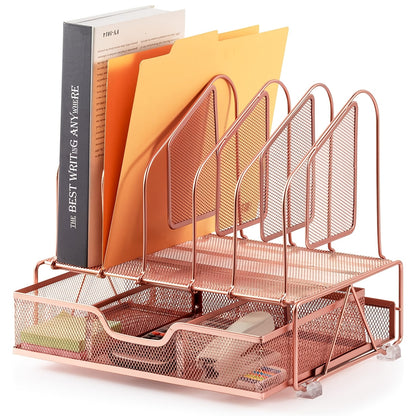 Enhanced Mesh Metal Desk Organizer With Drawer, Versatile File Organizer.