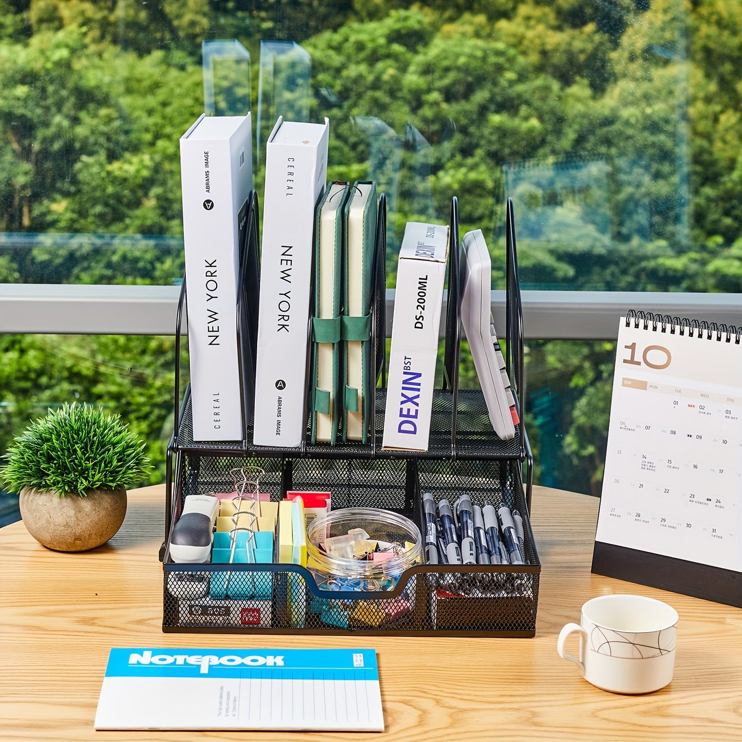 Enhanced Mesh Metal Desk Organizer With Drawer, Versatile File Organizer.