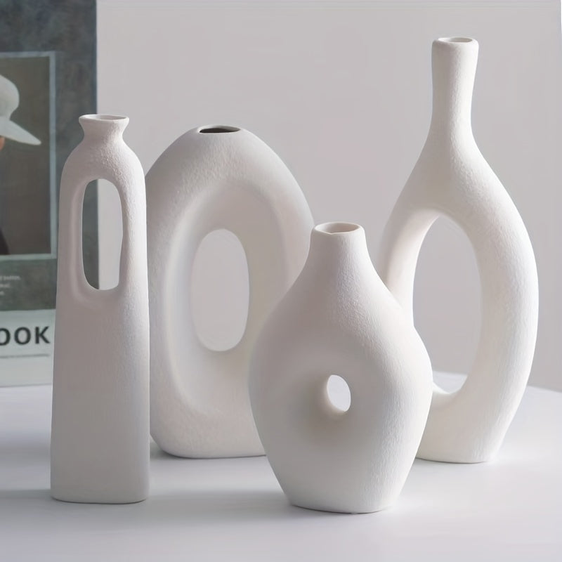 4pcs Boho Style White Ceramic Vase Set