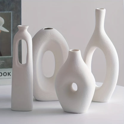 4pcs Boho Style White Ceramic Vase Set