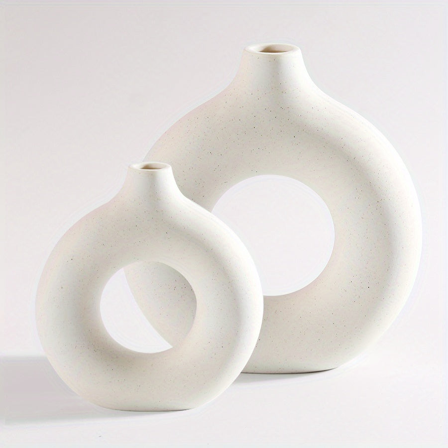 Contemporary Ceramic Vase, Round Circle Design, Creative Ceramic Craft, Living Room Decor