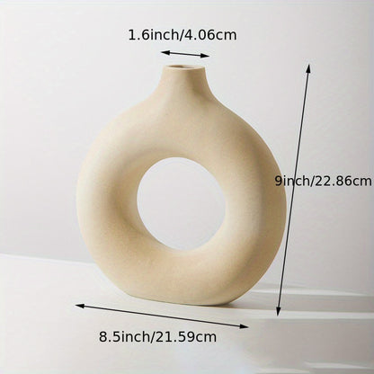 Contemporary Ceramic Vase, Round Circle Design, Creative Ceramic Craft, Living Room Decor