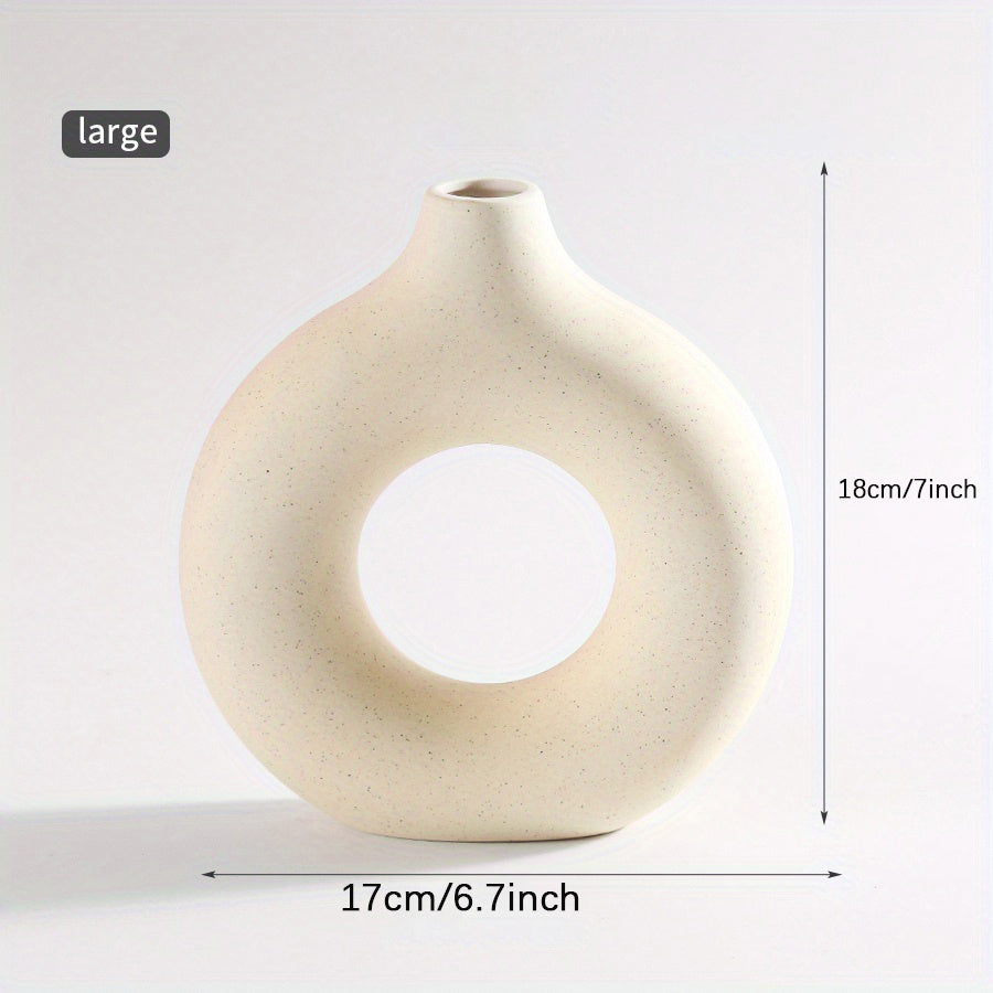 Contemporary Ceramic Vase, Round Circle Design, Creative Ceramic Craft, Living Room Decor