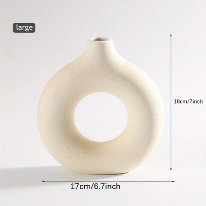 Contemporary Ceramic Vase, Round Circle Design, Creative Ceramic Craft, Living Room Decor