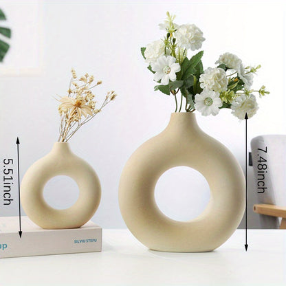 Contemporary Ceramic Vase, Round Circle Design, Creative Ceramic Craft, Living Room Decor