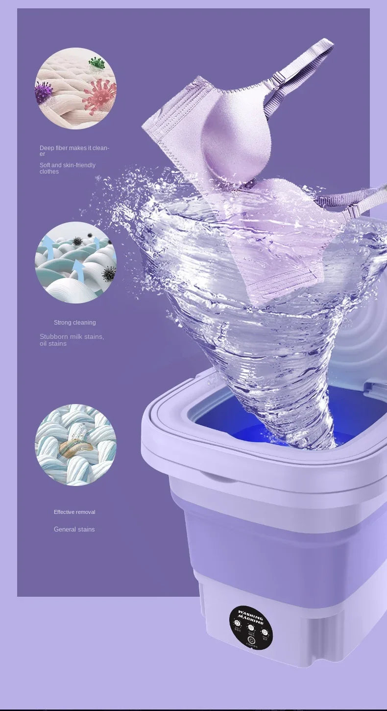 Portable Small Foldable Washing Machine with Spin Dryer For Socks Underwear Panties Washer
