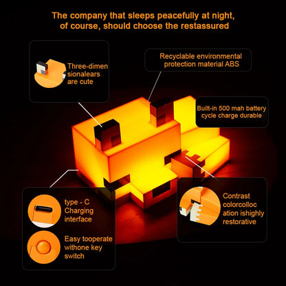 MC Game Cute Fox Night Light Soft Orange Glow