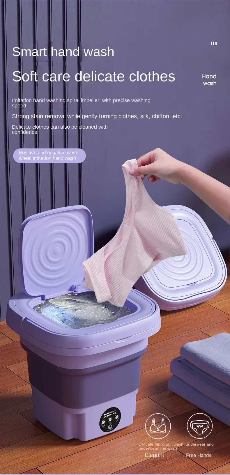 Portable Small Foldable Washing Machine with Spin Dryer For Socks Underwear Panties Washer