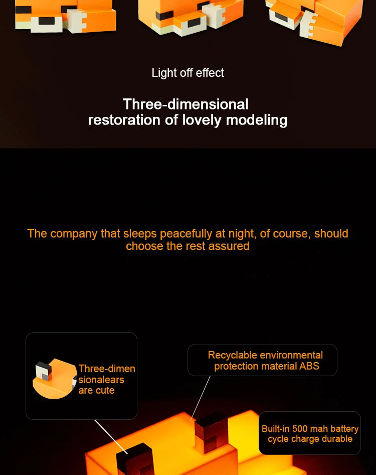 MC Game Cute Fox Night Light Soft Orange Glow