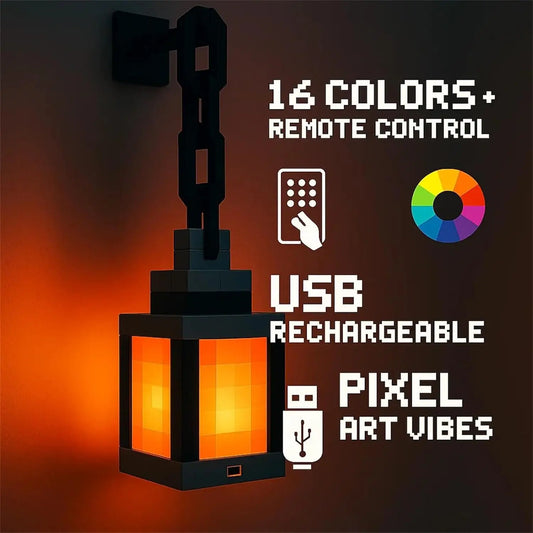 Pixel Style Night Light Portable Lantern Tabletop Ornament 16 Colors Lantern