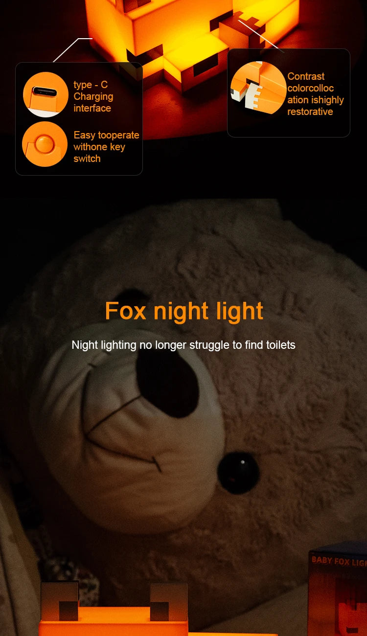MC Game Cute Fox Night Light Soft Orange Glow