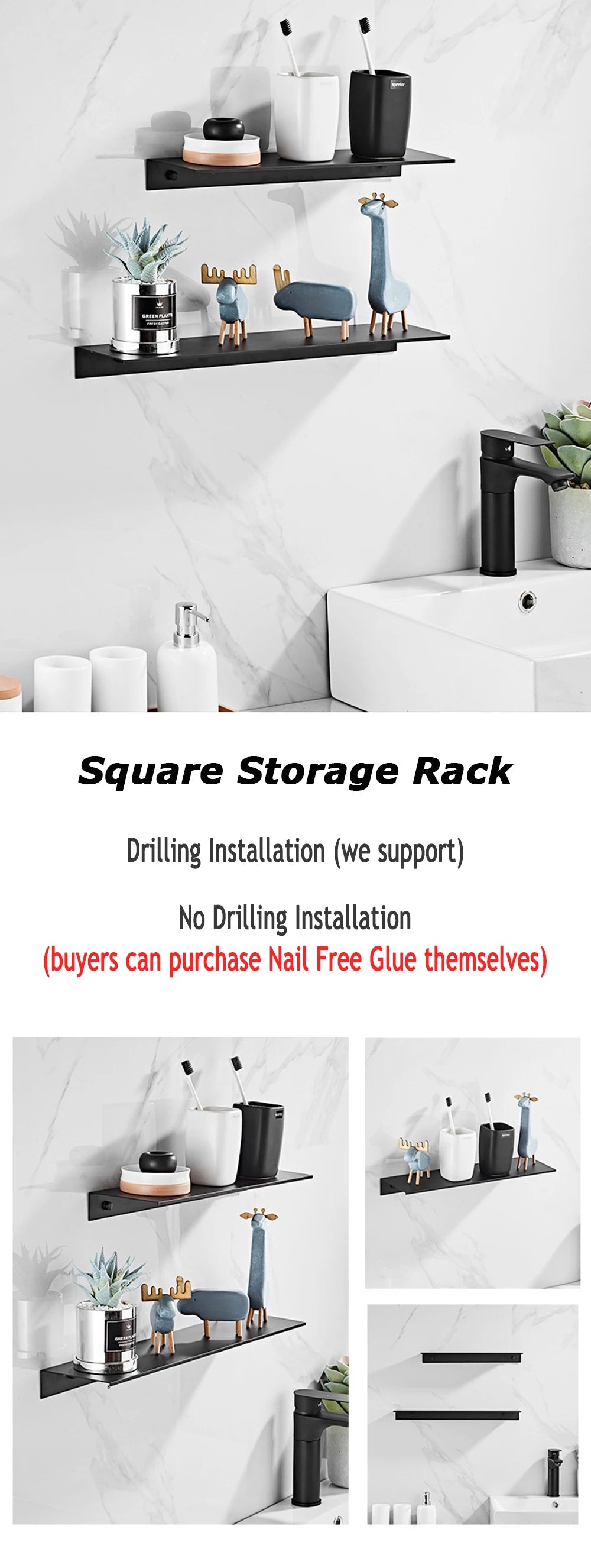 Bathroom Shelf Aluminum Floating Shelves for Wall Mounted Shower