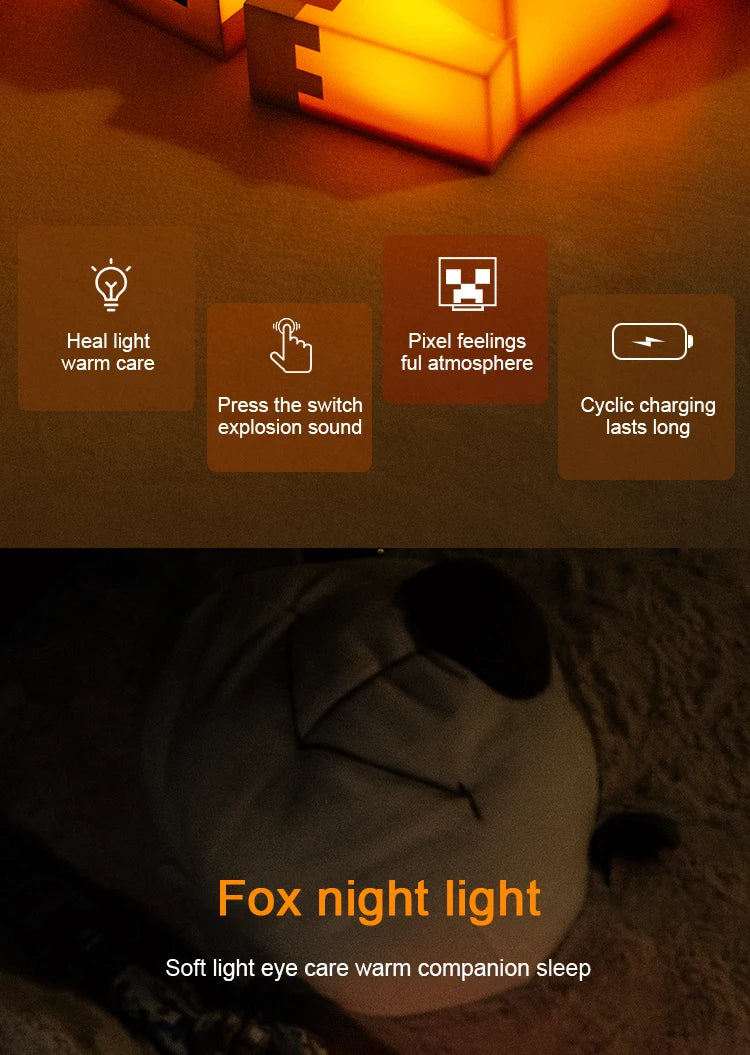 MC Game Cute Fox Night Light Soft Orange Glow