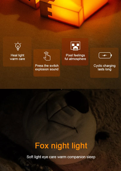 MC Game Cute Fox Night Light Soft Orange Glow