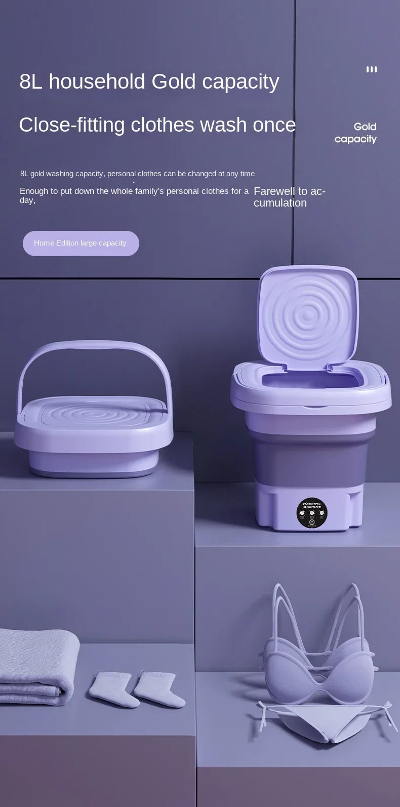 Portable Small Foldable Washing Machine with Spin Dryer For Socks Underwear Panties Washer