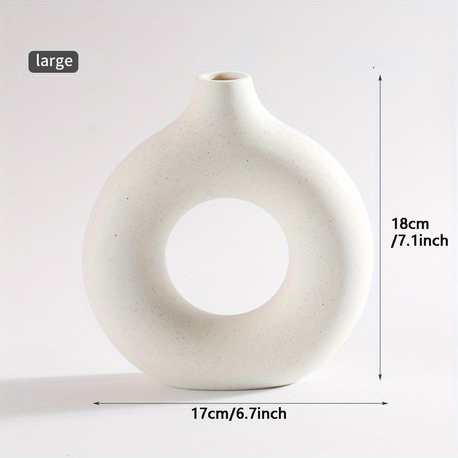 Contemporary Ceramic Vase, Round Circle Design, Creative Ceramic Craft, Living Room Decor