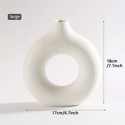 Contemporary Ceramic Vase, Round Circle Design, Creative Ceramic Craft, Living Room Decor