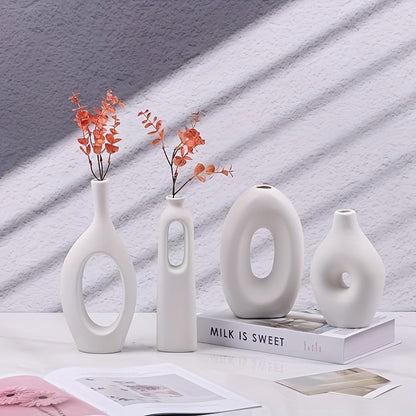 4pcs Boho Style White Ceramic Vase Set