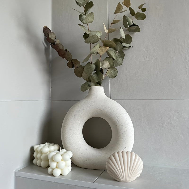 Contemporary Ceramic Vase, Round Circle Design, Creative Ceramic Craft, Living Room Decor