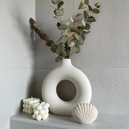 Contemporary Ceramic Vase, Round Circle Design, Creative Ceramic Craft, Living Room Decor