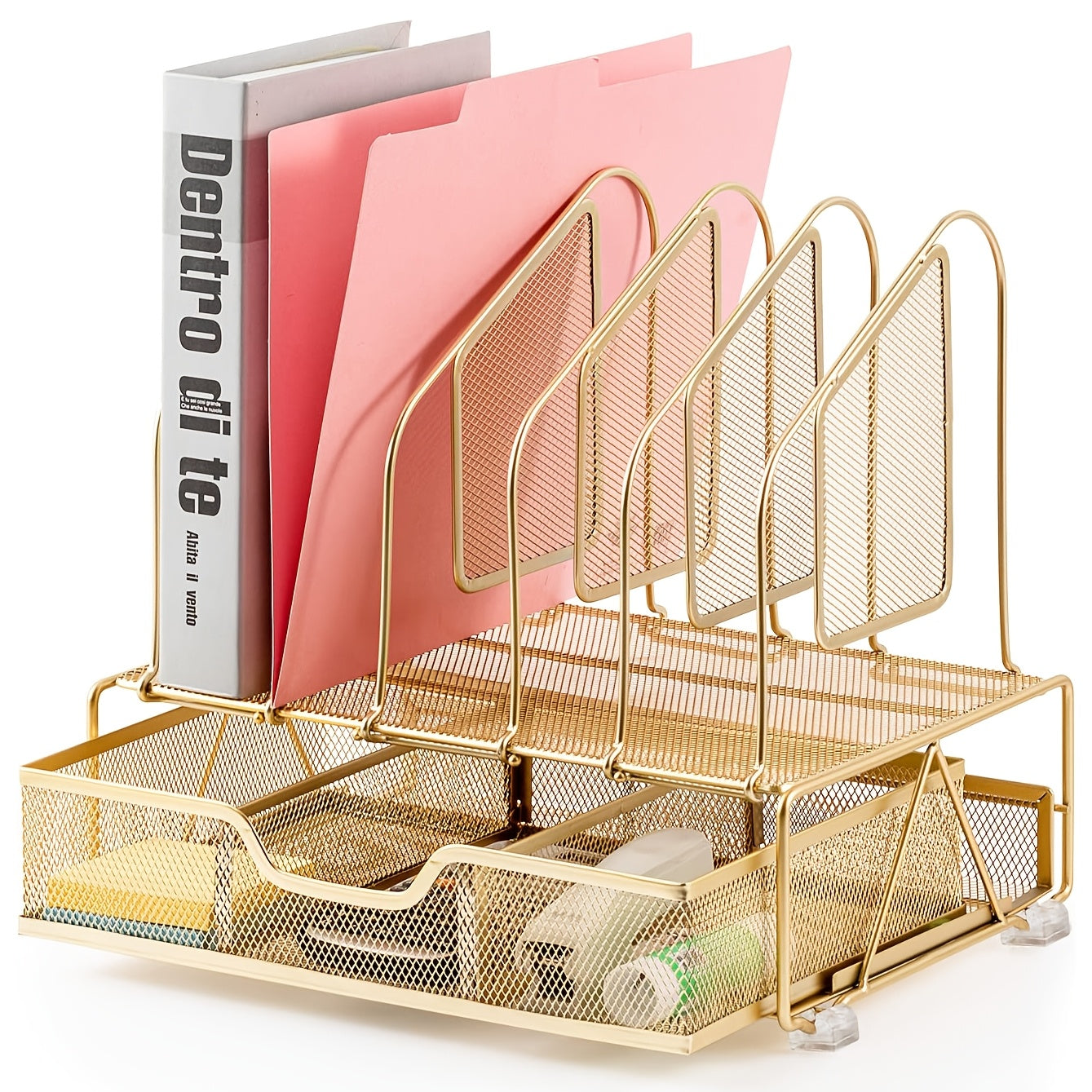 Enhanced Mesh Metal Desk Organizer With Drawer, Versatile File Organizer.