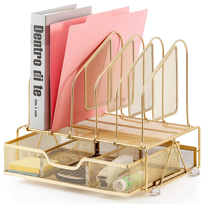 Enhanced Mesh Metal Desk Organizer With Drawer, Versatile File Organizer.