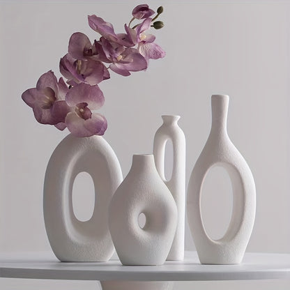 4pcs Boho Style White Ceramic Vase Set