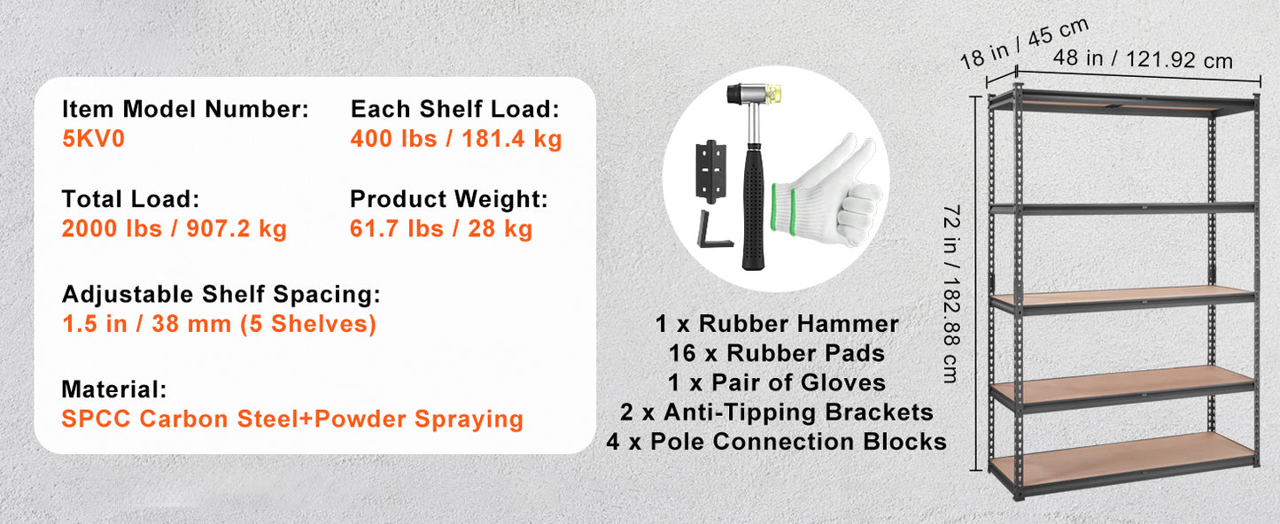 5 Layers Standing Storage Shelving Unit Heavy Duty Organizer